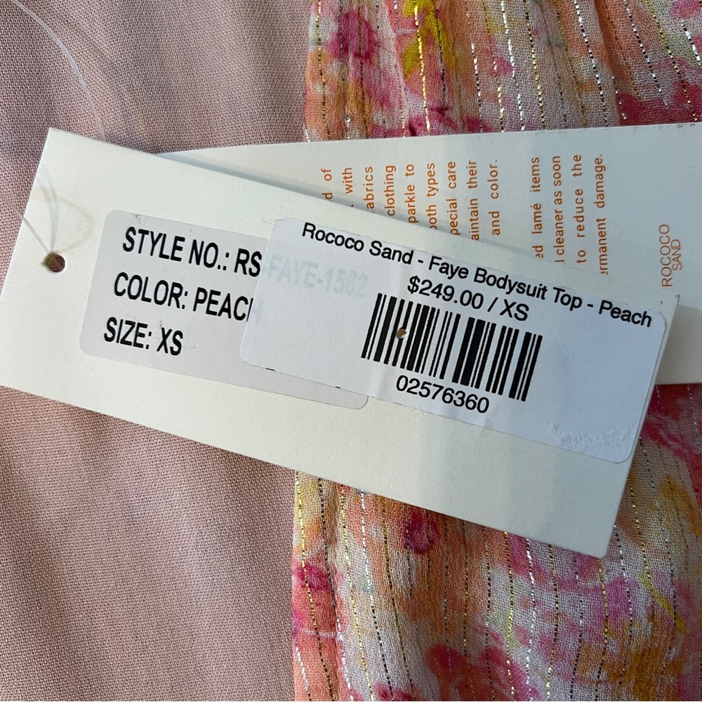 ROCOCO SAND Faye Pink Metallic Floral Wrap Bodysuit - Picture 8 of 10